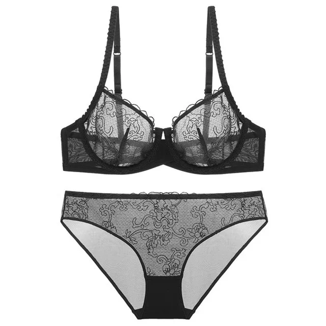 Women Sexy Breathable Lace Bra And Panty Transparent Lingerie Set ...