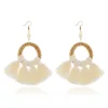 Bohemian Rattan Tassel Earrings Statement Woven Dangle Fringe Earrings Ethnic Vintage Tassel Drop Earrings for Women