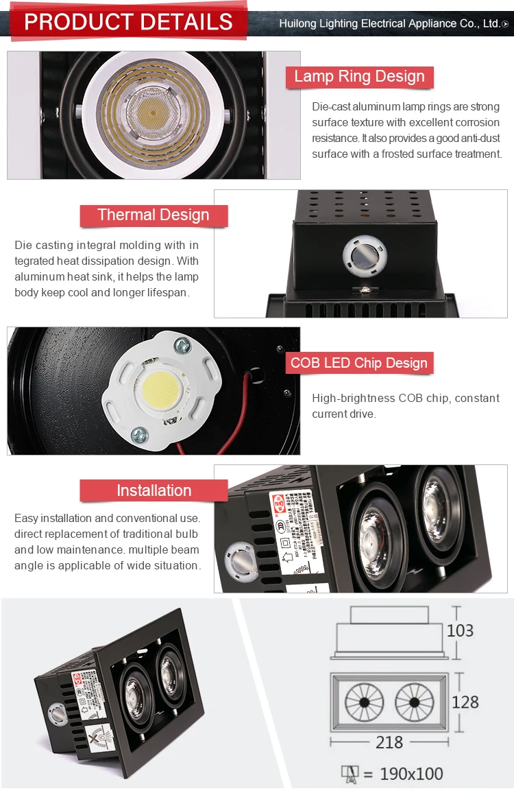 New good selling recessed 2 heads focus supermarket cheap office led grille light