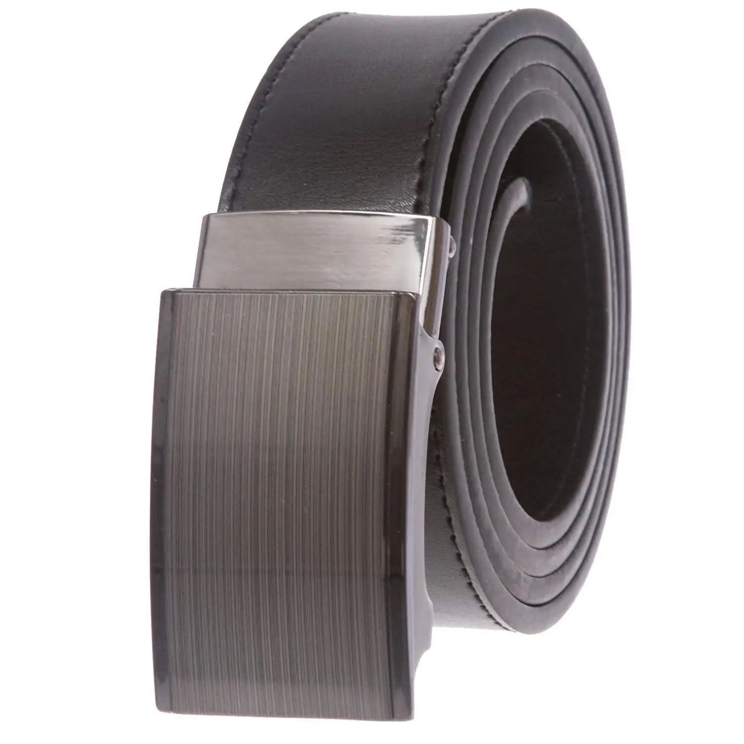 BBBelts Men 1.38 Black Plain Genuine Leather Slide Plaque Buckle No Holes Belt