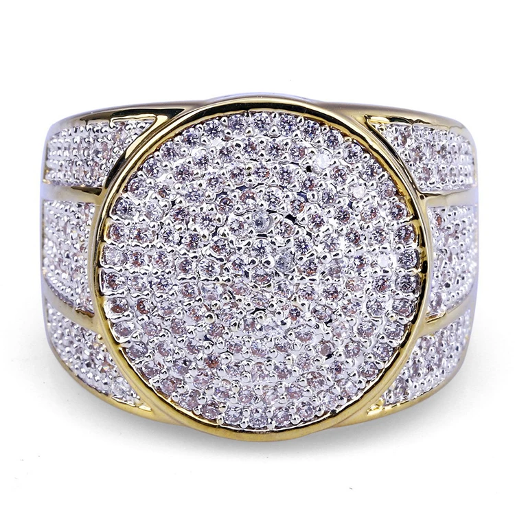 Mens Hip Hop Ring Big Iced Out Bling Round Rings Micro Pave Cubic