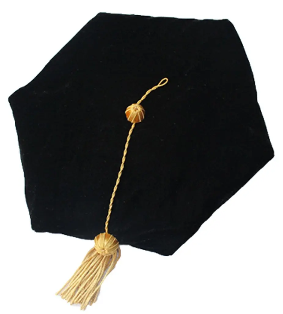 Black Velvet with a Gold Tassel Satin Band Adjustable Sizes XS-XL Fristaden Graduation Doctoral Graduation Tam 4-Sided