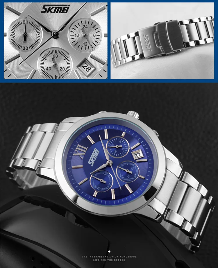 skmei 9097 original fashion waterproof stainless steel  relogio quartz brand watches men luxury
