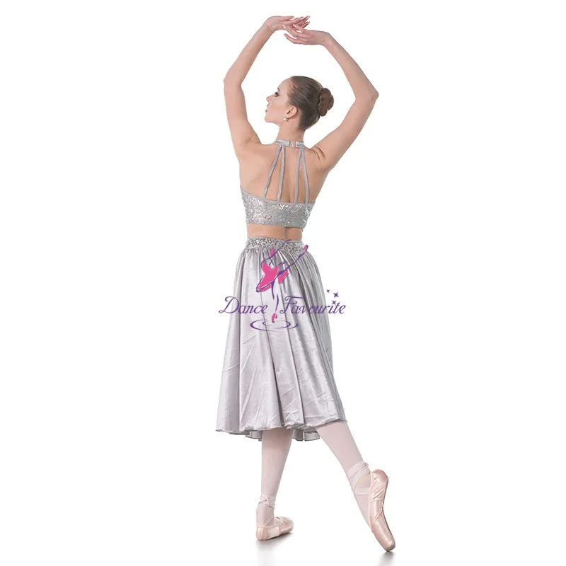 Silver Sequin Ballet Dress,Lyrical And Contemporary Dance Costume For