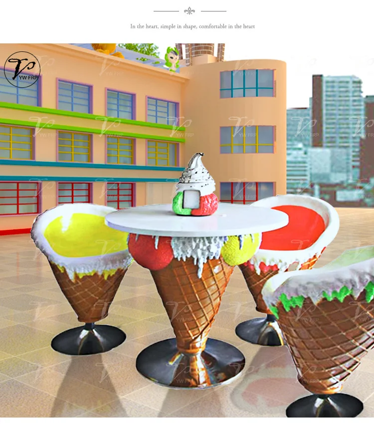 Fiberglass Ice Cream Cone Cartoon Table And Chair Sets Shop Decoration For Restaurant Furniture 