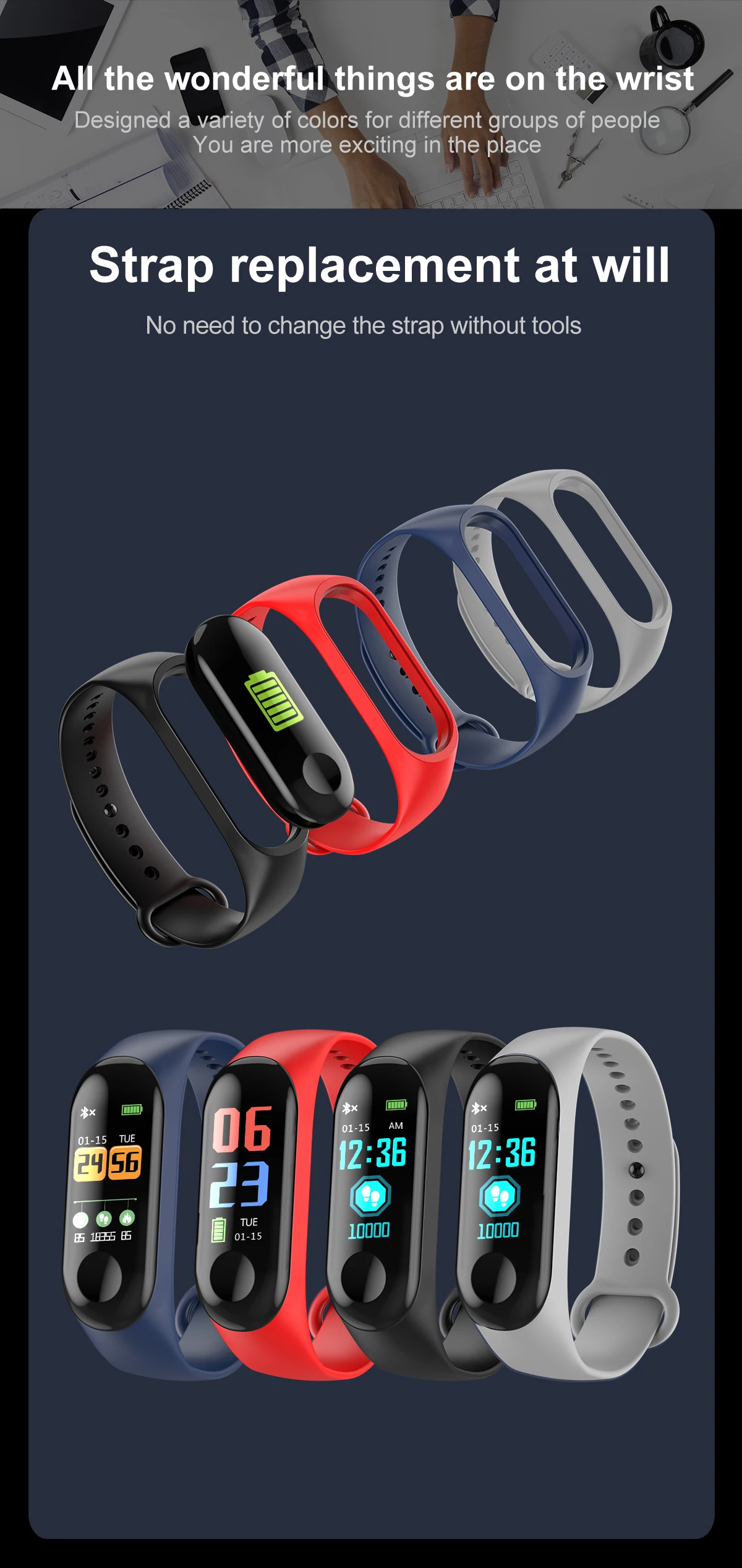 Fitness tracker smart bracelet wristband smartwatch watch band m3