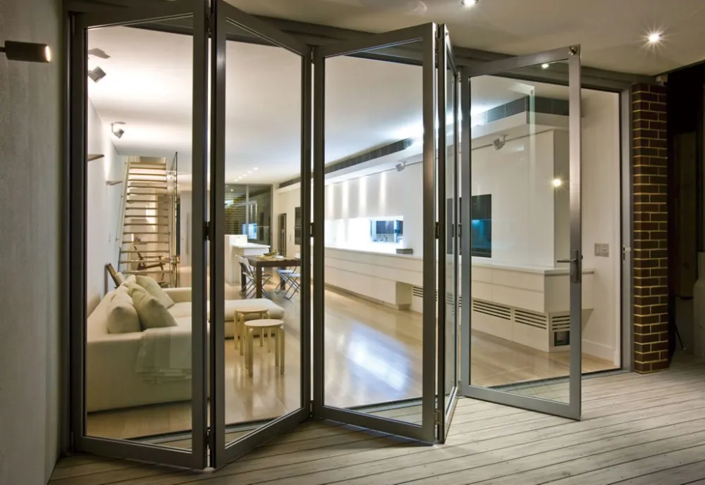 YY manufacture  thermal break aluminum lowes bi fold doors with screen door