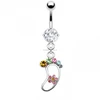 Sexy cheap wholesale clear crystal foot shape 316L stainless steel chain dangle belly ring navel piercing body jewelry