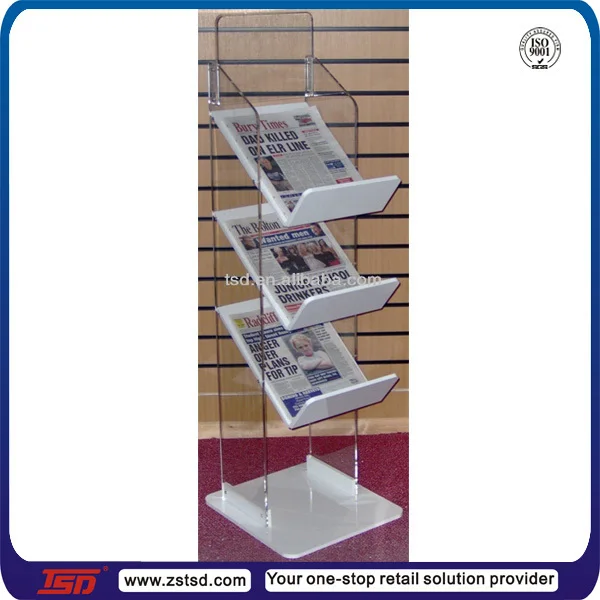 Tsda517 Custom 3 Tier Clear Acrylic Magazine Display Stand,Acrylic