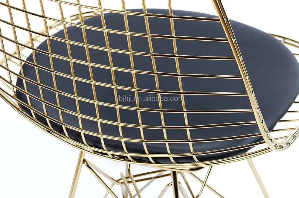 Classic Gold Metal Steel Wire Chair With Pad Fashion Padded Gold Dining