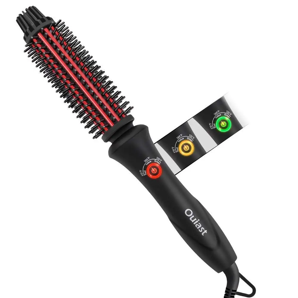 Ouiast Curling Iron Brush, Hair Curler Brush with 1 Inch Ceramic Tourmaline Barrel, Professional Instant Heat up Curling Wand with Dual Voltage
