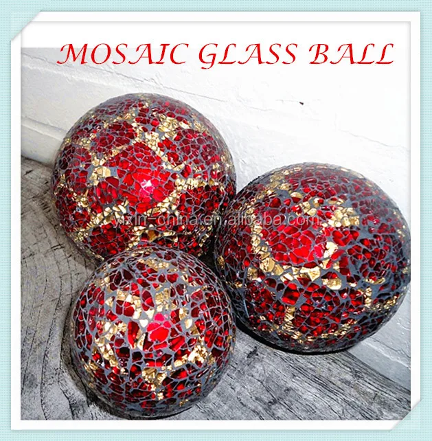 Red With Silvery Garden Yard Glass Decor Gazing Mosaic Large Decorative