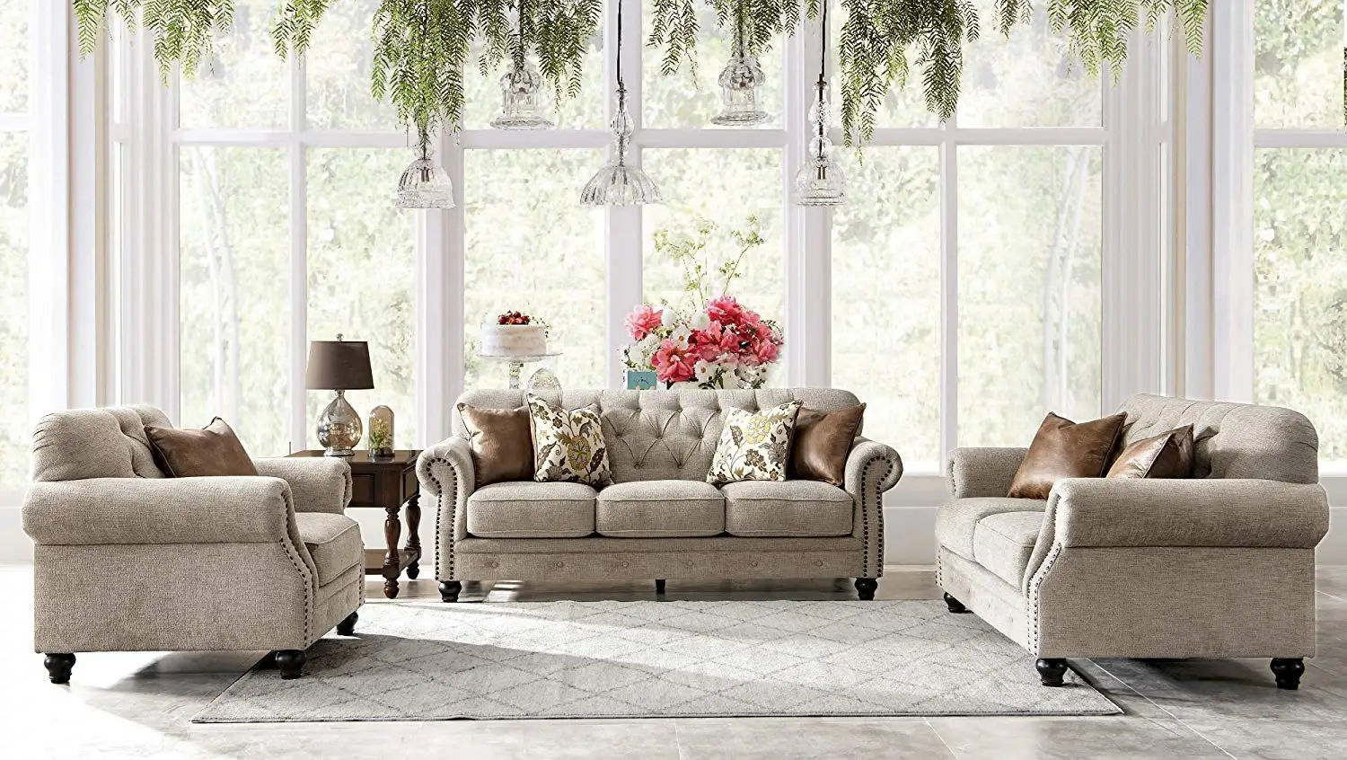 Chesterfield Sofa Covers Find Deals Get Quotations Acanva Chesterfield Chenille Living Room Sofa 3 Piece Set Almond
