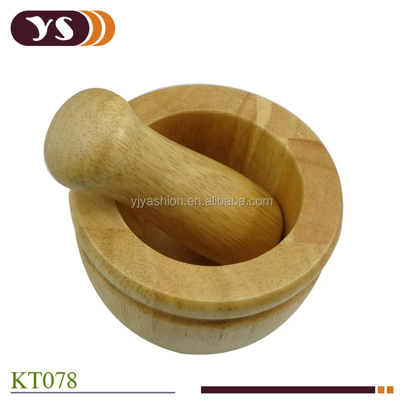 Wooden Mortar And Pestle Garlic Ginger Herb Mixing Grinding Spice
