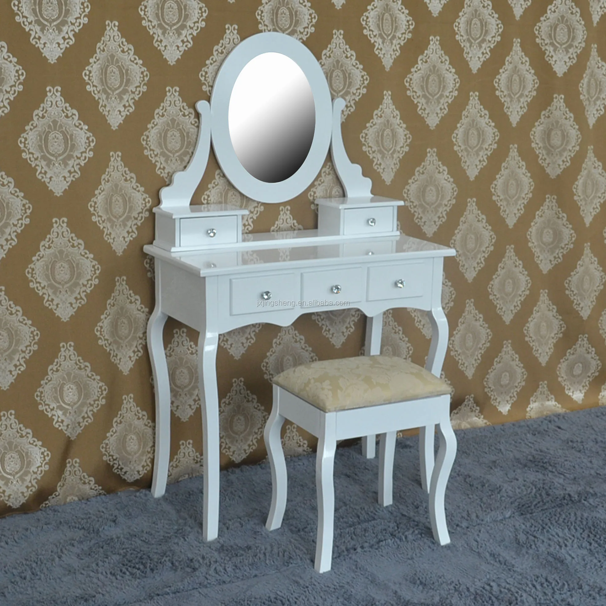 Antique French Dressing Table Wooden White Corner Dresser Bedroom Set