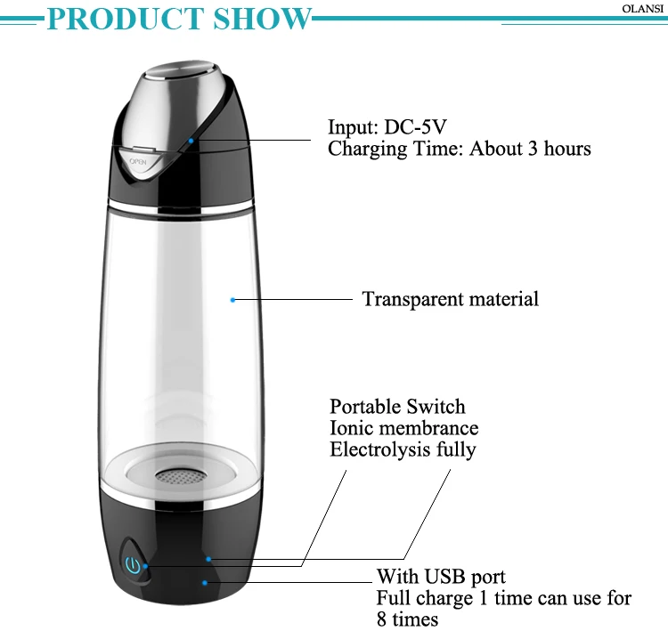hydrogen water jar tumbler portable electric 360ml hydrogen rich water ionizer maker
