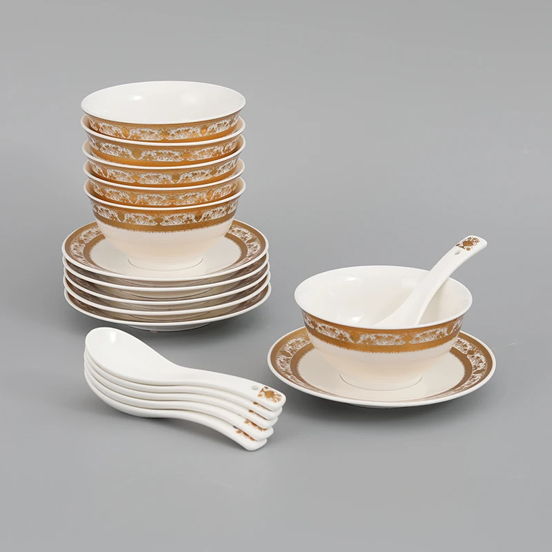 18 Pcs Gold Rim Ceramic Dinnerware Soup Bowl For Hotel/home/resturant Tableware Buy Tableware