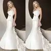 Fabulous Chiffon Long Train Mermaid Wedding Dress Strapless Peplum Full-length Satin Bridal Gown NB0480