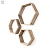 Home Deco Wood Rustic Hexagon Set of 3 Wall Hanging Shelves