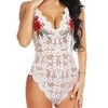 Honeymoon Open Back White Lace Cross V Collar Teddies Floral Skinny Figure transparent lingerie