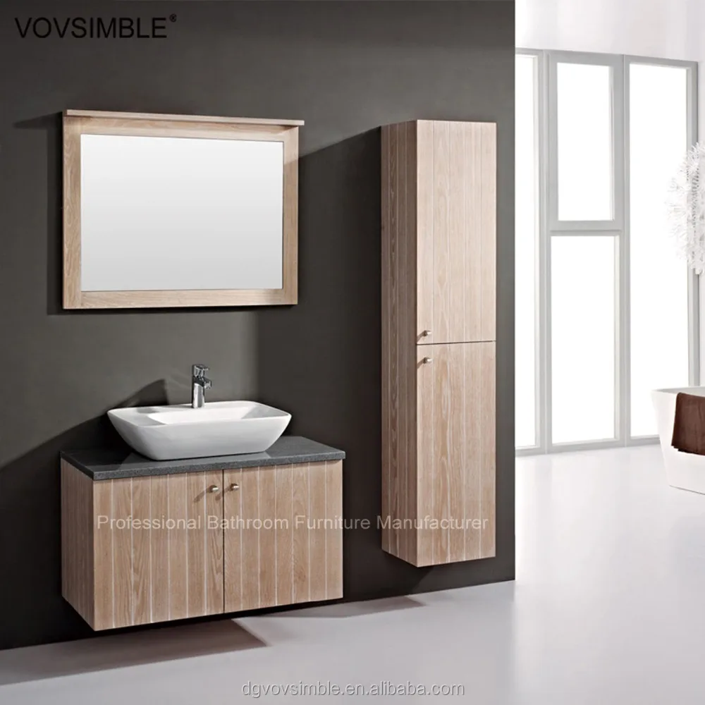 Gros moderne mur monté en bois massif salle de bains meuble lavabo ...