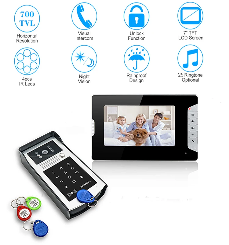 视频对讲机7 英寸tft Lcd 彩色屏幕视频门电话家庭推广 Buy 有线安全摄像头 门铃相机 智能手机 对讲机 视频门铃product On Alibaba Com