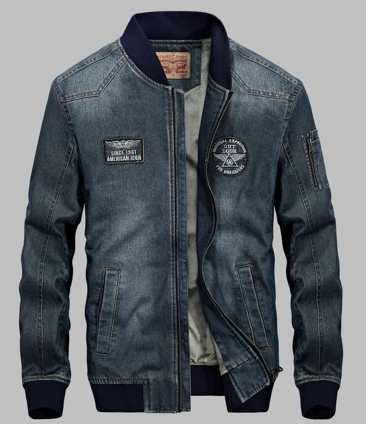 Retro Custom Fleece Fashion Denim Bomber Jacket Men - Buy Bomber Jacket ...