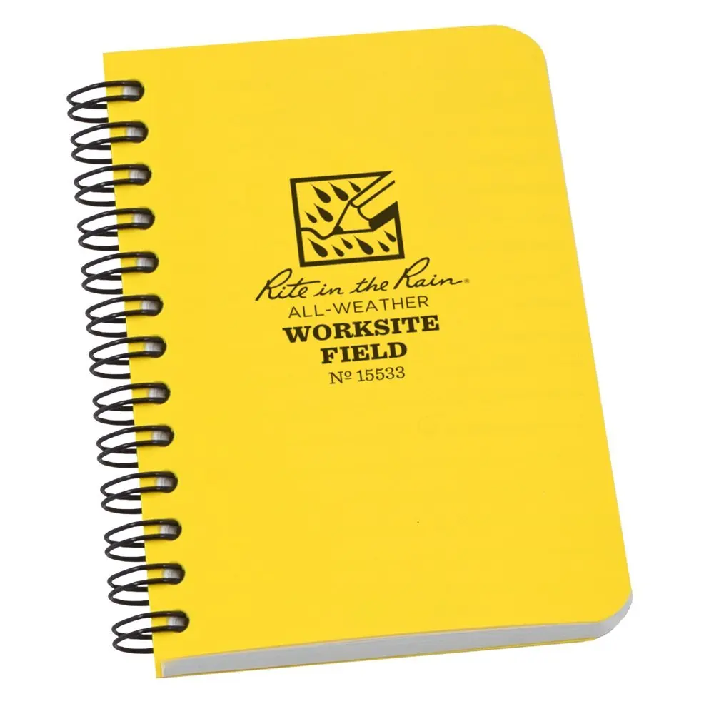 Rite in the Rain All-Weather Worksite Side-Spiral Notebook, 3 1/2" x 5" Yellow Cover, Worksite Field Pattern (No. 15533)