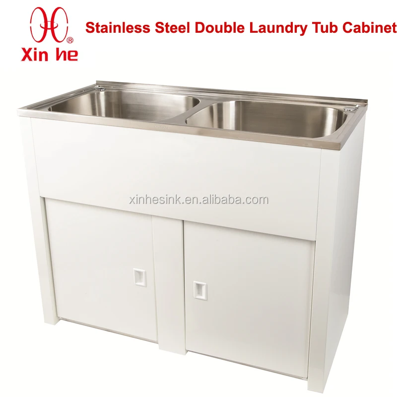 Laundry Tub With Cabinet New Australia 90l Double Bowl Stainless