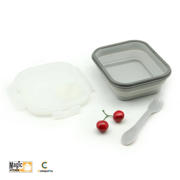 Large Capacity Silicone Lunch Box Food Storage Container With Fork Spoon