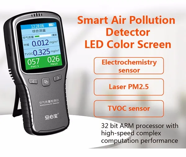 Air Quality Detector Indoor for Accurate Testing Formaldehyde HCHO Monitor,HCHO//TVOC/&PM2.5 Real Time Testing Record Analyzer USB Charging Air Quality Monitor for Home Office