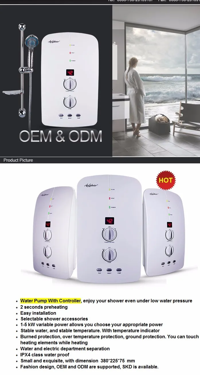 Bathroom Shower Built In Pump Electric Tankless Water Heater With Pump