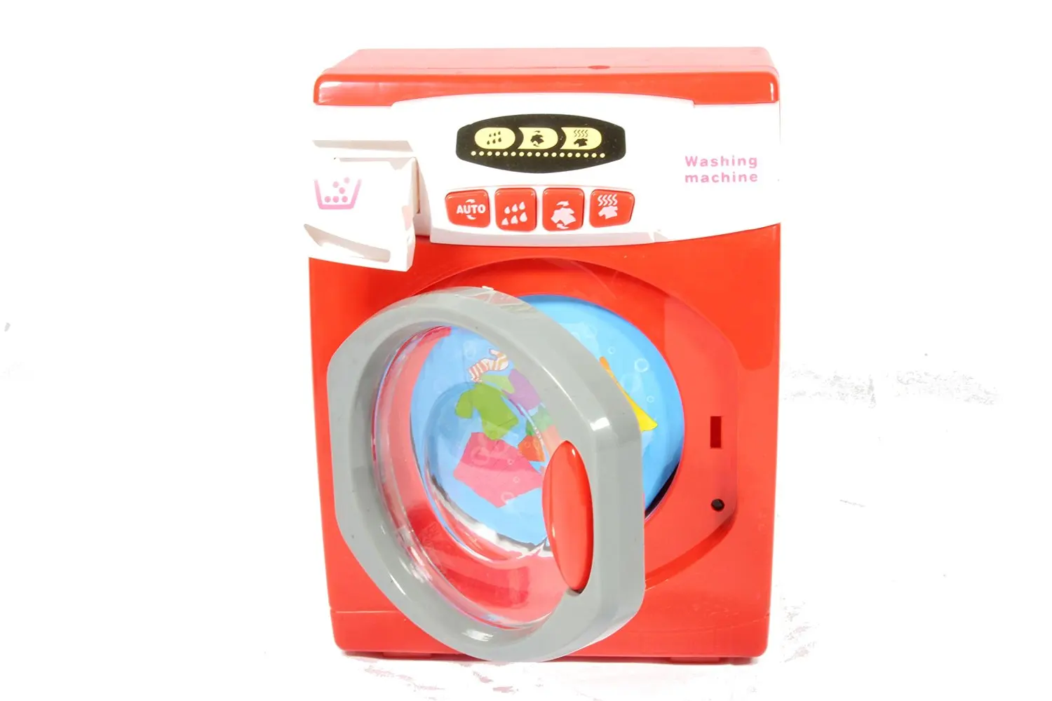 Pretend Play Battery Operated Laundry Toy Washing Machine Play Set w/ Lights, Sounds, Rotating Drum - Play Kreative TM