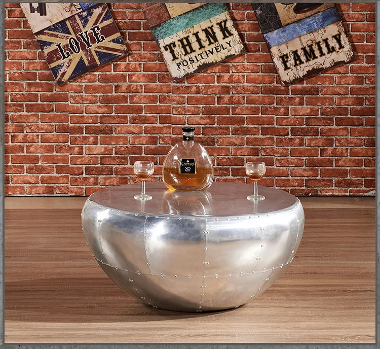 Aluminum Spitfire Living Room Half Dome Round Centre Glass Top Tea