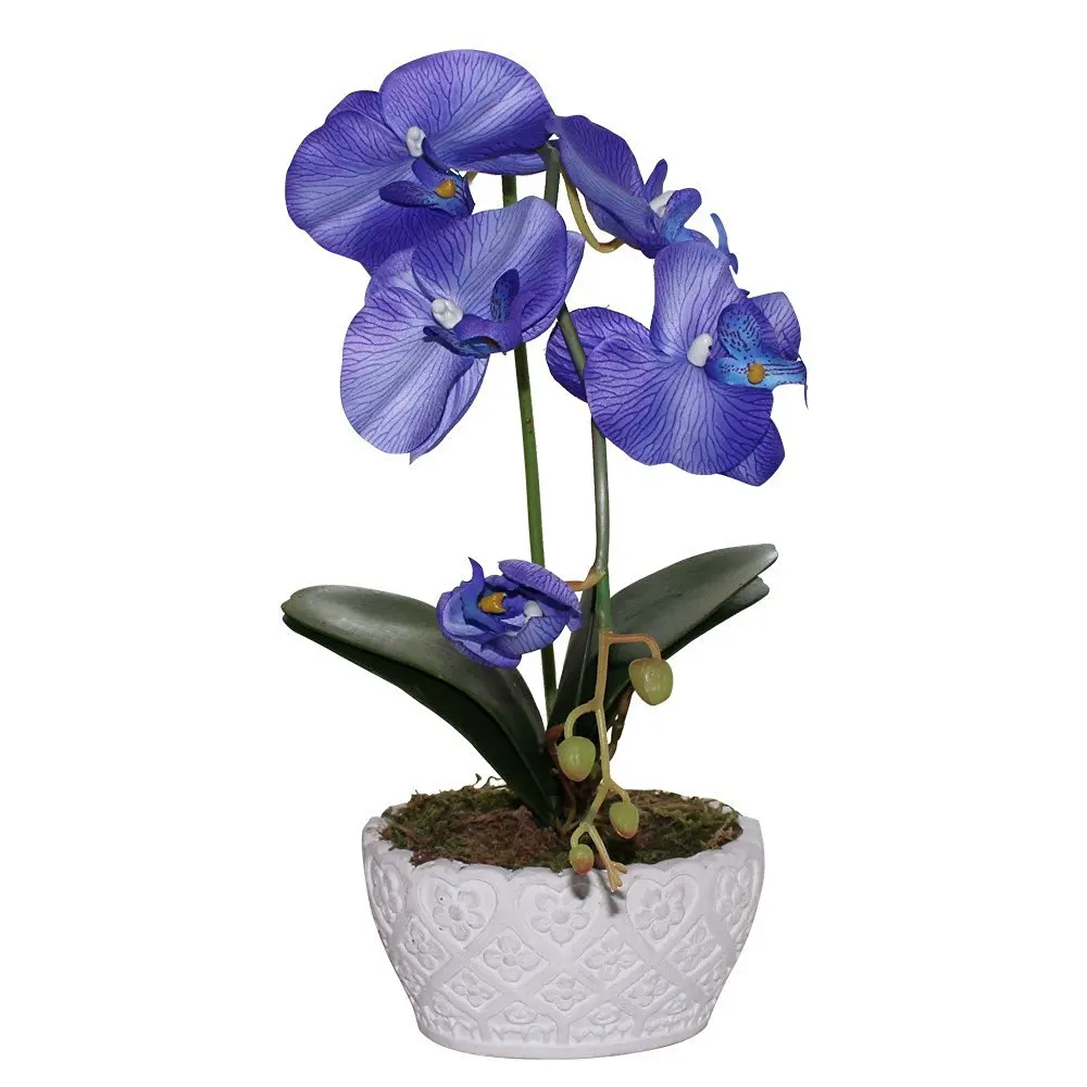 Huazhiwu 14" Silk Decor Phalaenopsis Artificial Flowers Single Orchid Floral Arrangements 3314, Blue