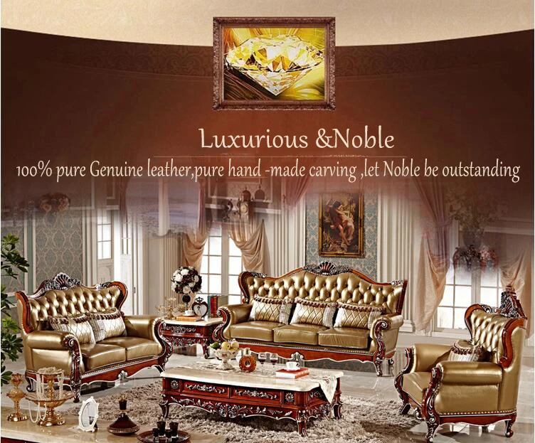high quality European antique living room sofa furniture genuine leather set pfy10009
