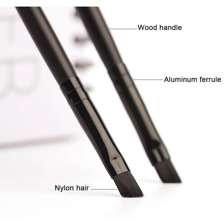 Black Profession Custom Logo Nylon Hair Wood Handle Eyebrow Angled Brush
