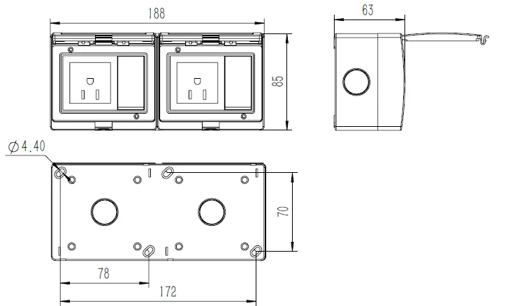 American Type Wall Mounted Ip55 Electrical 2gang Switch 2gang Socket ...