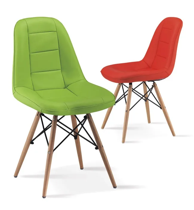 simple design dining chair leather chair wood leg.jpg