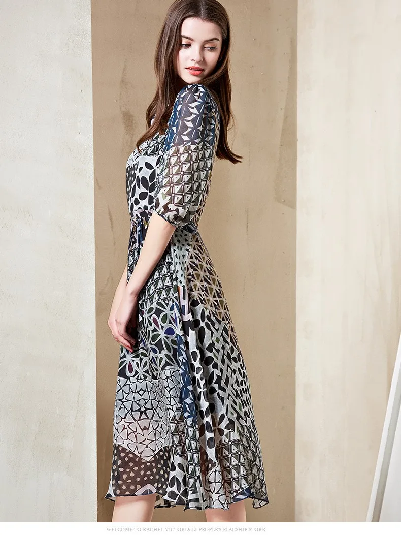 Women Summer 100 Silk Half Sleeve Print Casual Dress Buy Casual