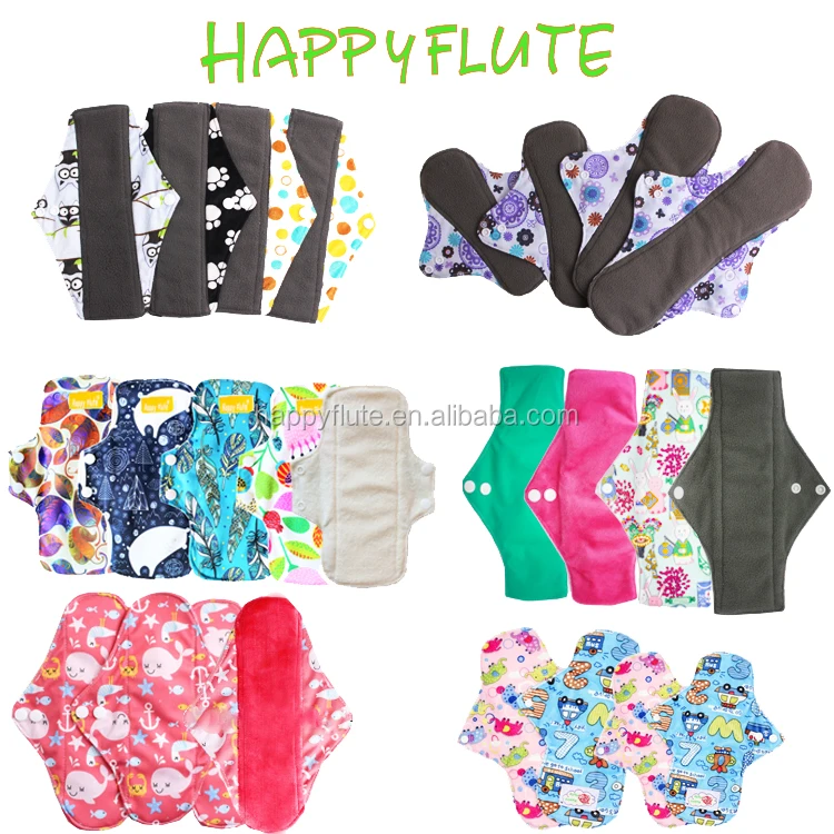 Happyflute Washable Bamboo Charcoal Menstrual Pads Reusable Sanitary