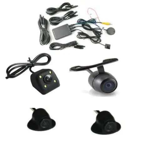 Newest 4 pin connector car sound /trigger / button control quad camera control box split screen parking aid box