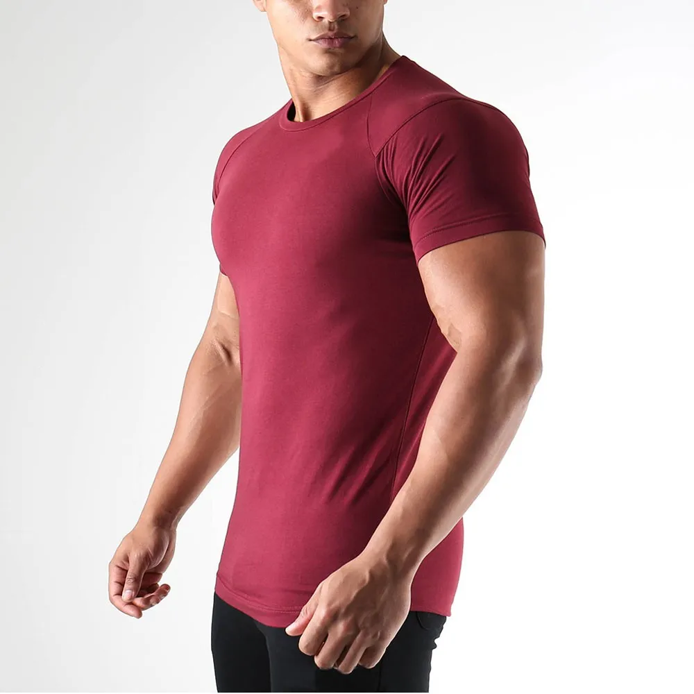 Custom 95 Cotton 5 Spandex Plain Seamless Men Fitness T-shirts