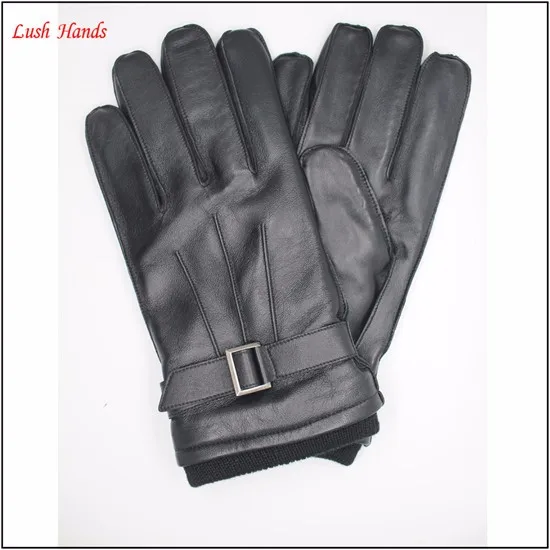 Men's black dress leather gloves with metal decorated
