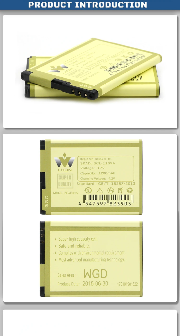 Gb/ T 18287-2013 1200 마판 리튬 이온 배터리 3.7v Bl-4d 노키아 휴대 전화 배터리 - Buy Gb/ T ...