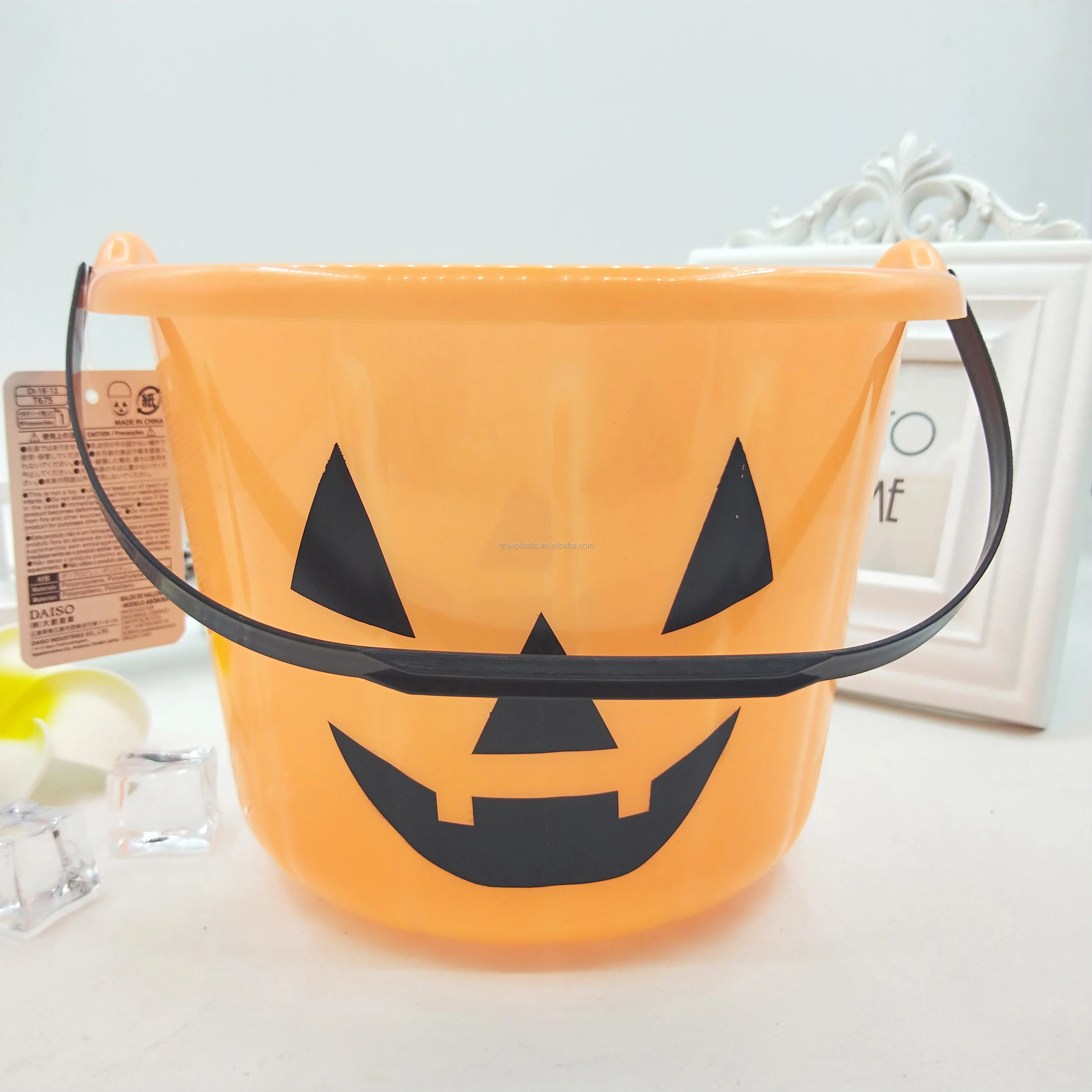 6 Pack Halloween Candy Bucket 9" Diameter 7" High With Handles Large