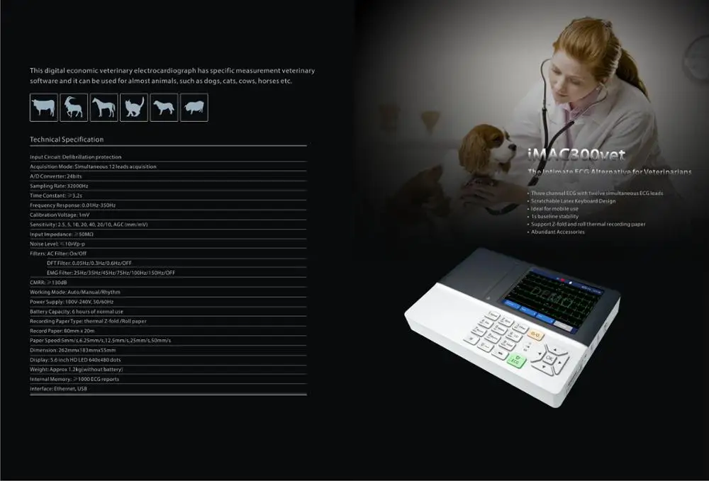 12inch Led Screen Portable Electric Diagnostic Apparatus Veterinary Animal Monitor