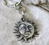 SUN MOON FACE keyring SOLAR CELESTIAL key chain Pewter KEYCHAIN
