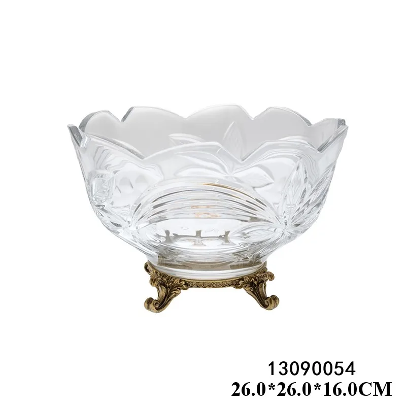 Hot Sale Glassware Large Glass Bowls With Brass Base For Centerpieces