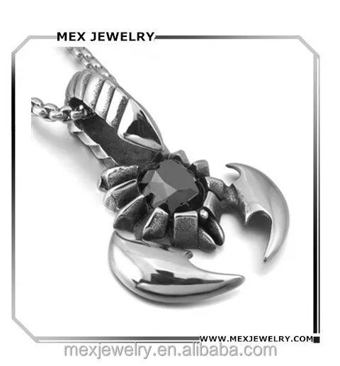 Colgante de acero inoxidable de los hombres de plata negra Scorpion Collar